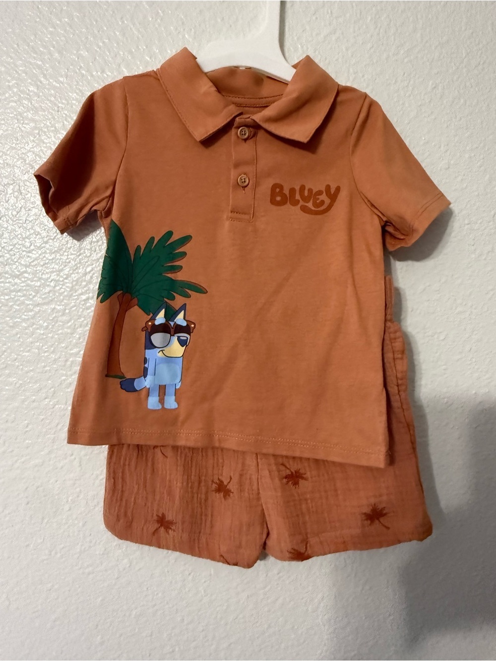 Bluey Orange Polo Set with Palm Graphic